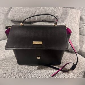 kate spade Black Leather Satchel with Pink Trim